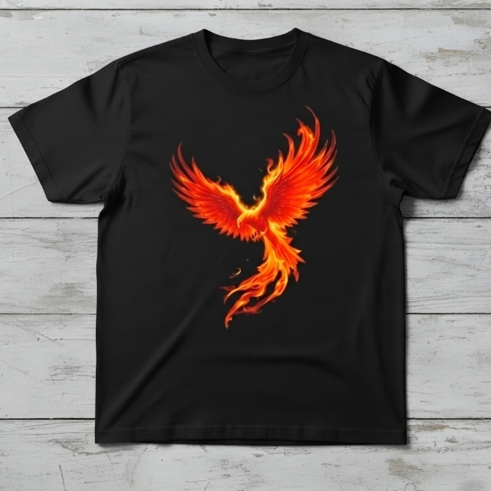 Fiery Phoenix Graphic Tee • Black Mythical Bird Shirt • Unisex Graphic T‑Shirt - Picture 13 of 14